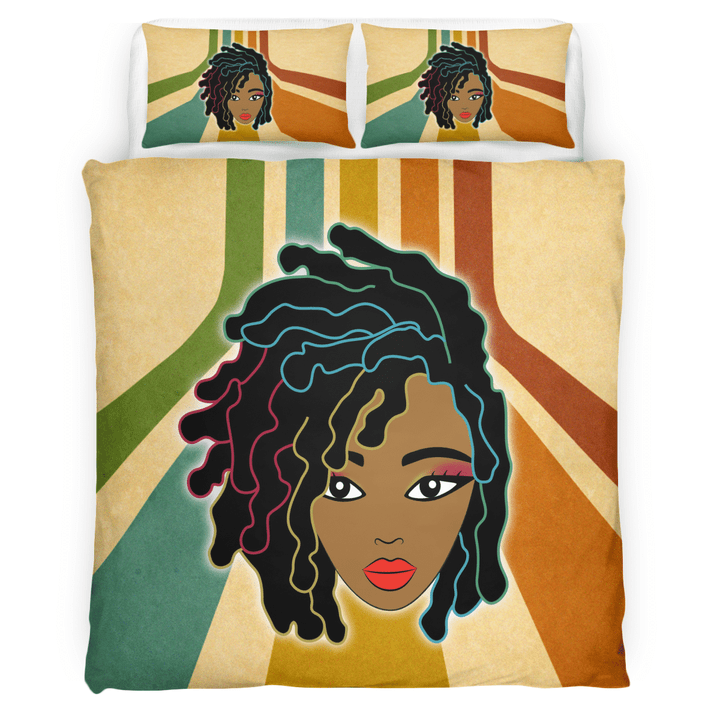 African girl bedding set all over print black woman dreadlocs hairstyle bedding set
