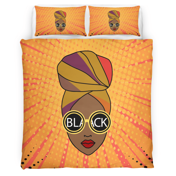 African girl bedding set all over print black girls headwrap style bedding set
