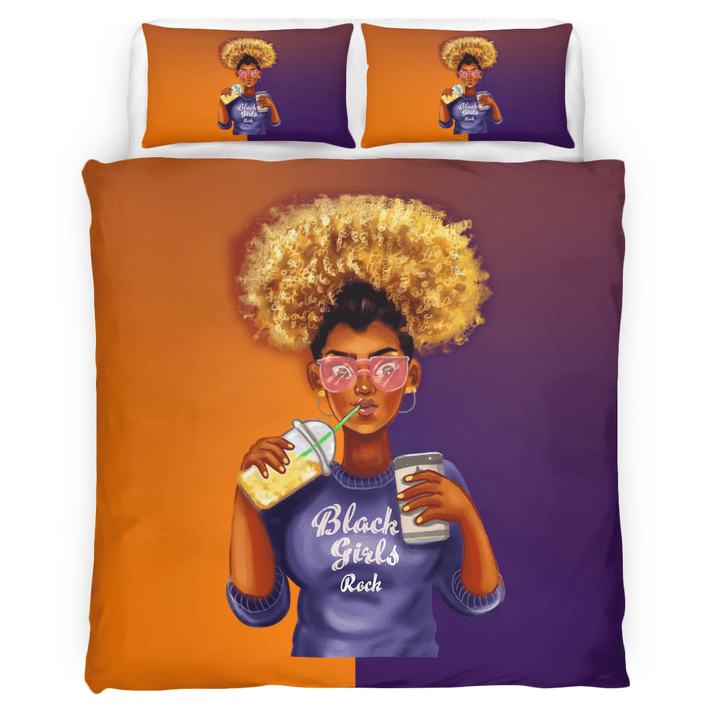 African woman bedding set all over print afro black girl rock bedding set