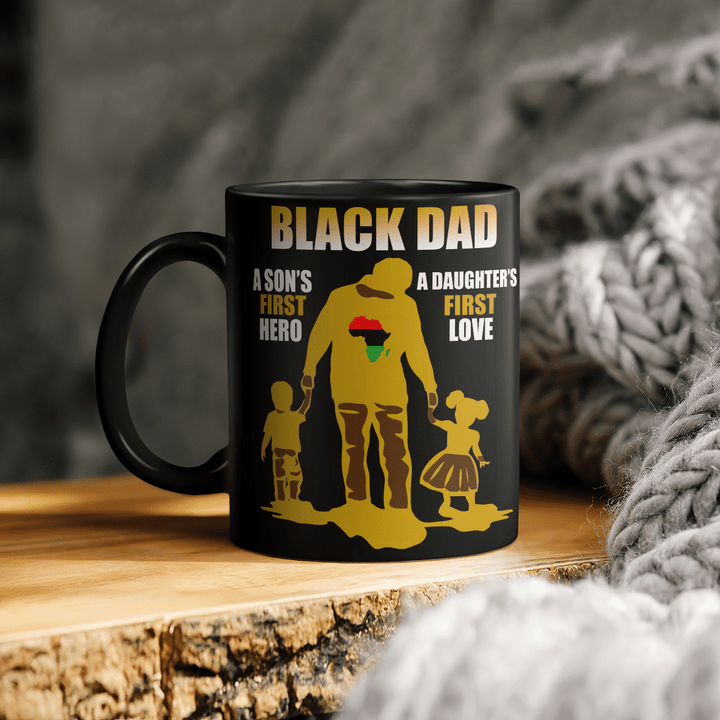 father's day Mug for father gifts for black dad a son's first hero a daughter's first love mug