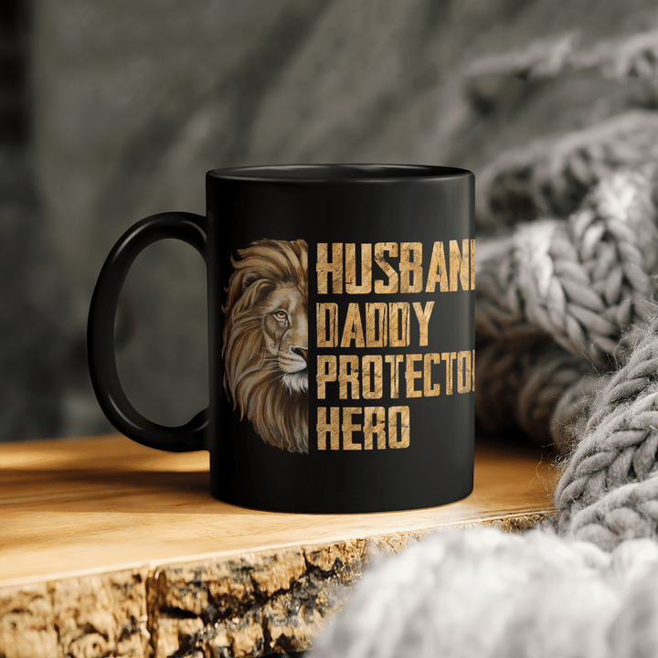 father's day Mug for lion husband daddy protector hero mug