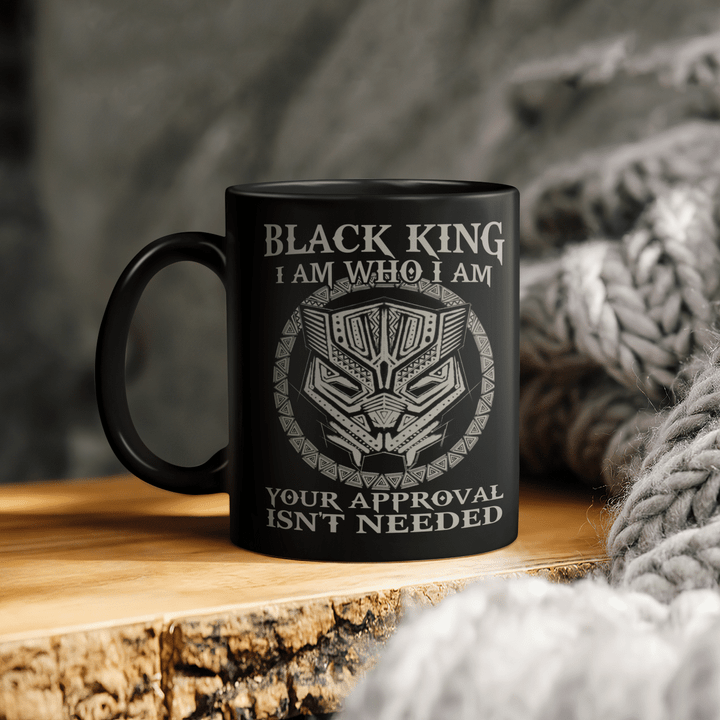 Panther mug black king i am who i am your approval isn't needed mug