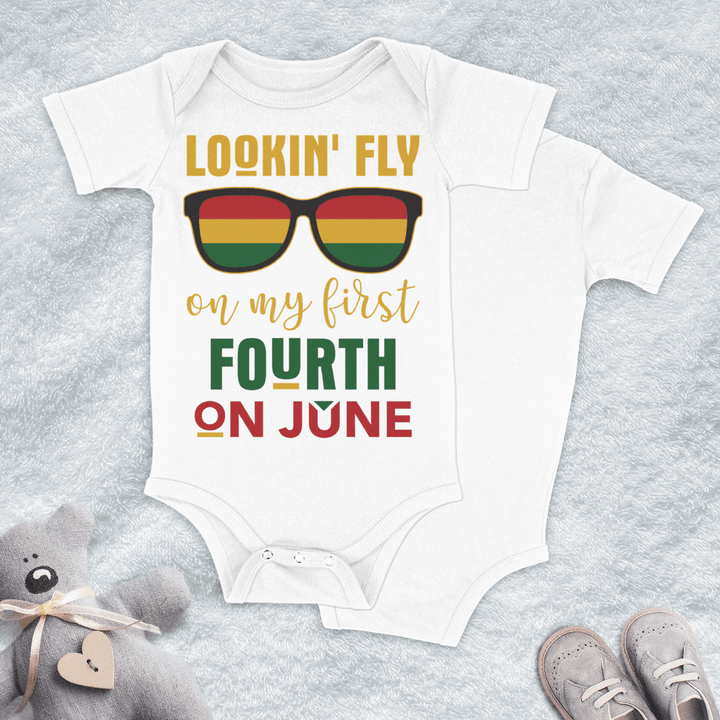 Lookin' Fly on my first fourth on June Baby Onesie