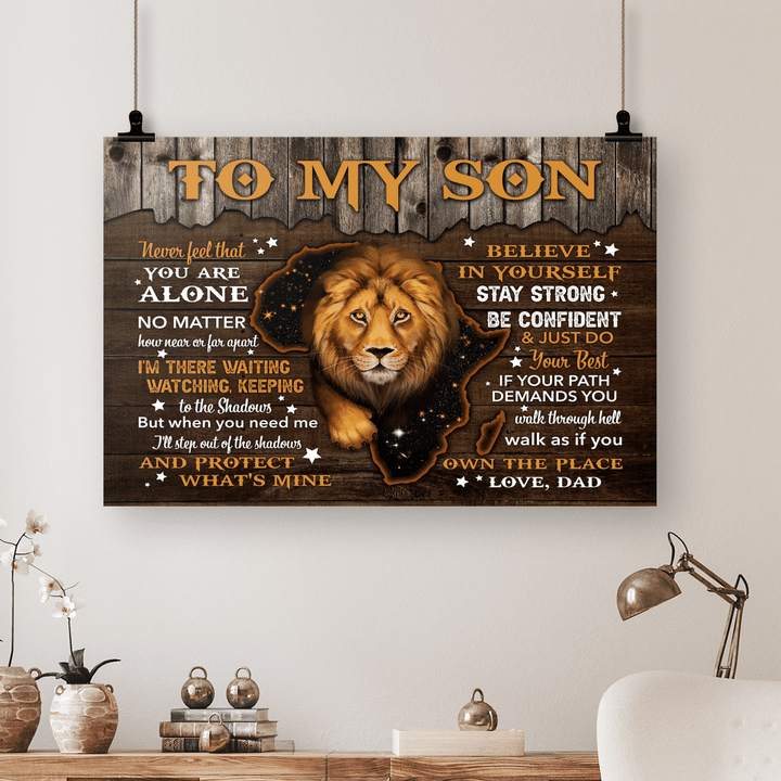Canvas dad to son canvas for black son lion never feel that you are alone poster canvas from dad to son