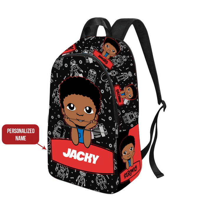 Personalized backpack black boy robot backpack back to school backpack for black boy bookbag