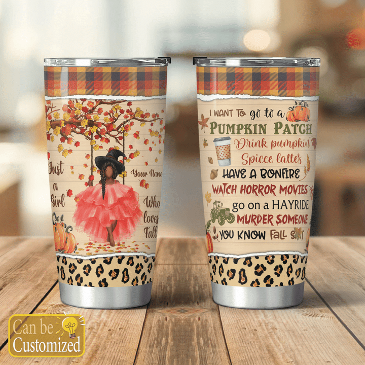 Personalized tumbler custom name for black girl Just a girl who loves fall autumn tumbler