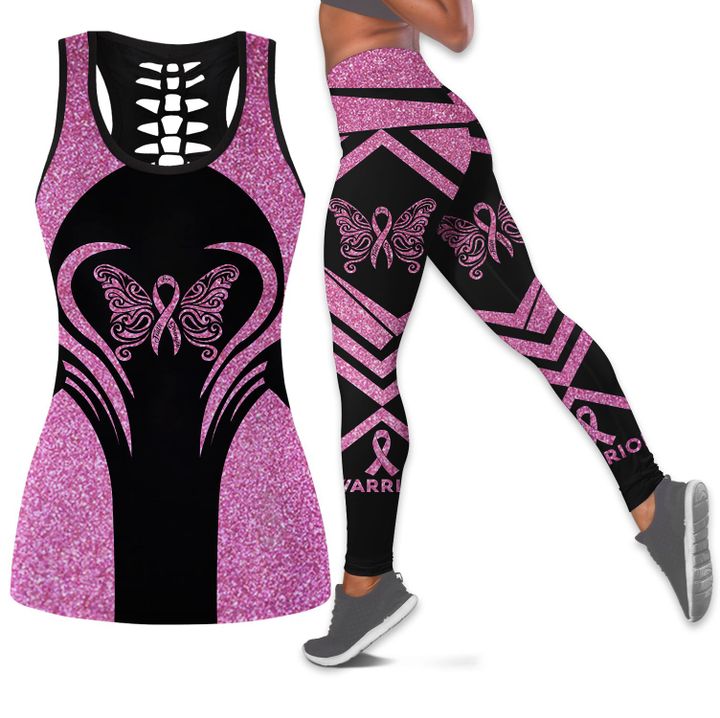 Black women Breast Cancer Awareness butterfly Hollow tank top legging for black girl cancer all over print 3D legging set