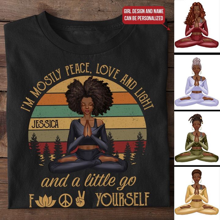 Peace,Love And Light  Personalized Shirt For Yoga Lover Yoga Girl Personalized Shirt custom name custom clipart