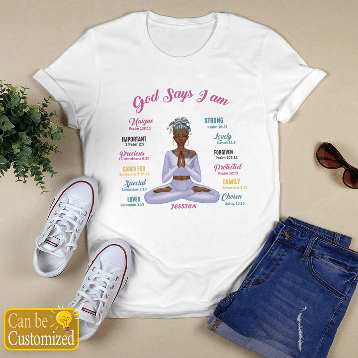 God say I am Personalized Shirt For Yoga Lover Yoga Girl Personalized Shirt custom name custom clipart