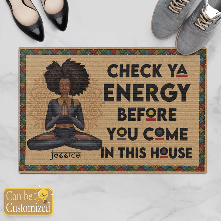 Check Ya Energy Personalized Doormat For Yoga Lover Yoga Girl Personalized doormat custom name custom clipart