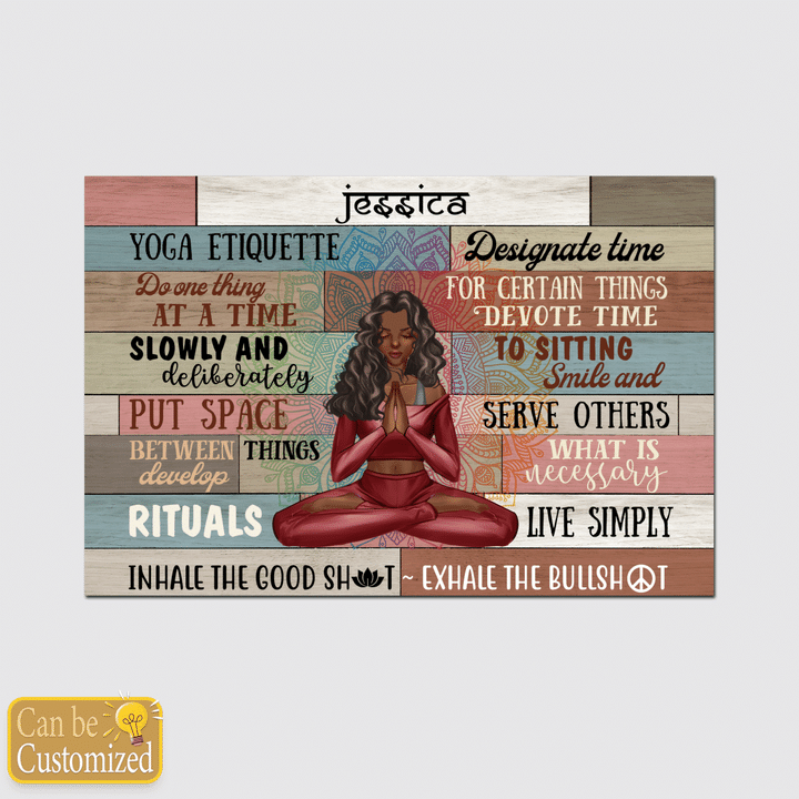 Yoga Etiquette Personalized Wall decor For Yoga Lover Yoga Girl Personalized canvas poster custom name custom clipart