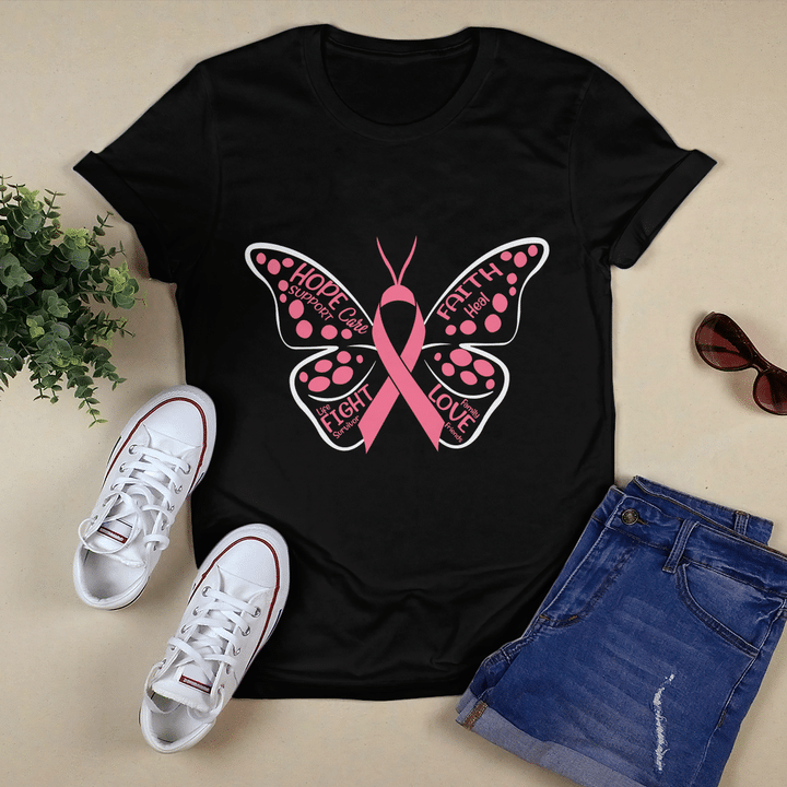 Breast cancer awareness tshirt for black woman shirt butterfly hope faith love shirt