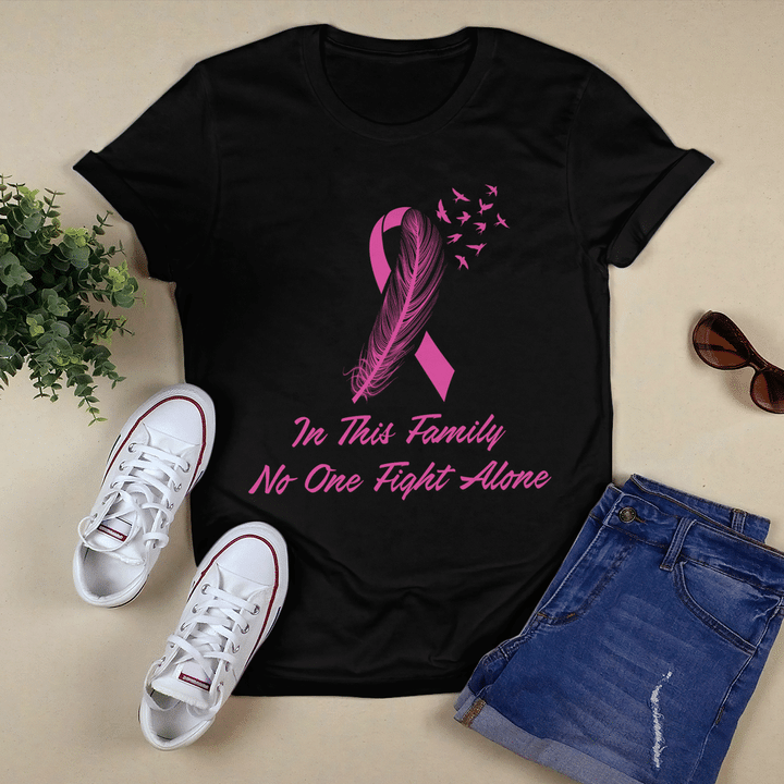 Breast cancer awareness tshirt for black woman shirt in this family no one fight alone shirt