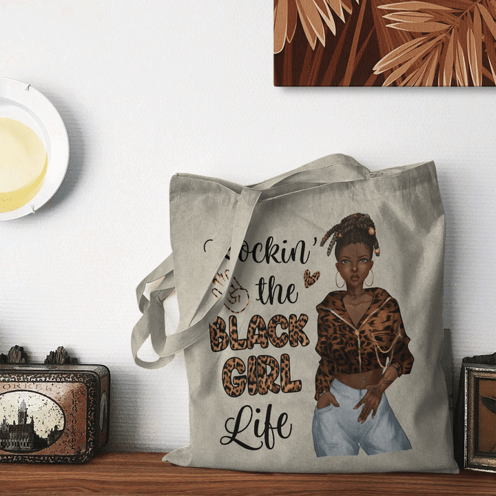Rockin' the black girl life tote bag black girl leopard tote bag