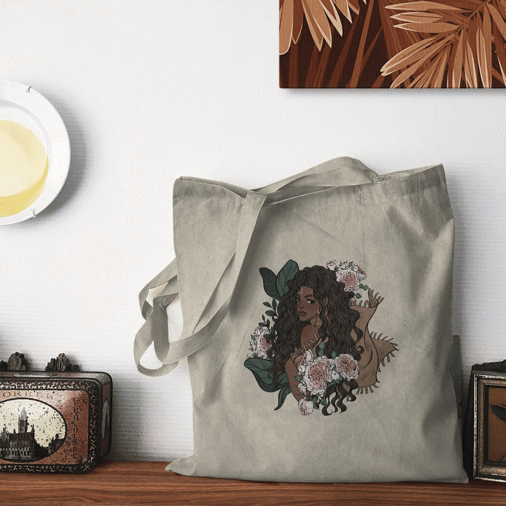 Flower girl tote bag black girl with flower tote bag