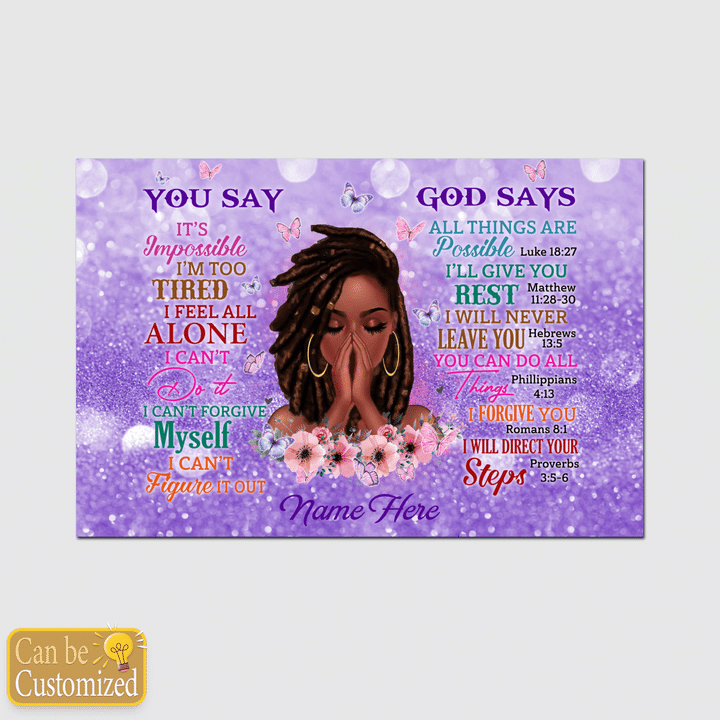 Personalized poster canvas for black girl poster canvas custom name god says you are poster canvas