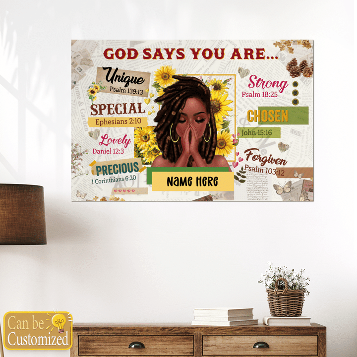 Personalized canvas poster black girl God says you are unique canvas poster canvas for African American girl poster canvas custom name