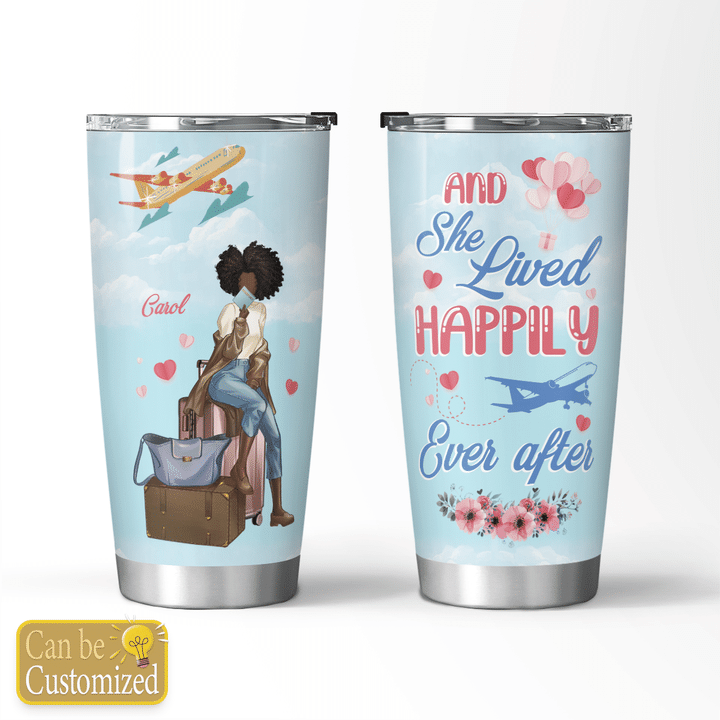 Personalized tumbler and she lived happily ever after tumbler for black girl travel tumbler