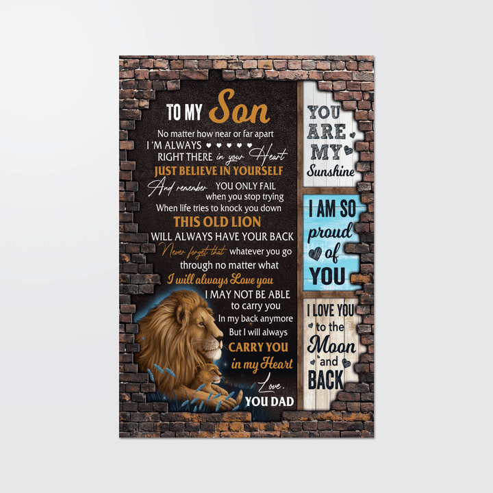 Canvas to my son canvas poster gift for son from dad lion canvas I'm always right here in your heart poster canvas