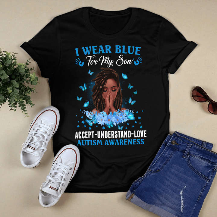 Autism awareness gifts i wear blue for my son autism awareness shirt