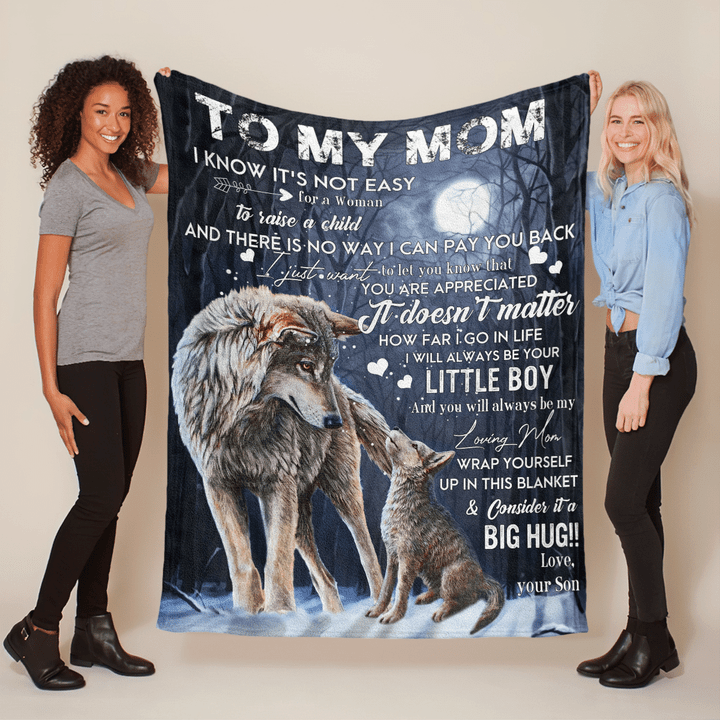Mother's day blanket for mom it's not easy for a woman to raise a child wolf blanket gift for mom from son happy mother's day blanket