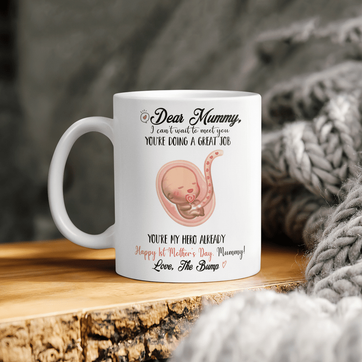 Mother's day gift for mummy mug I can't wait to meet you happy 1st mother's day pregnancy gift for mommy from baby bump to mom to be gift for expecting mom mug