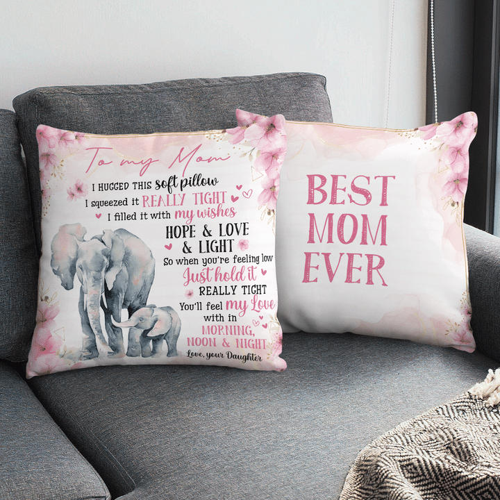 Mother's day pillow case for mom when you're feeling low just hold it you'll feel me love elephant pillow case gift for mom mother's day pillow case