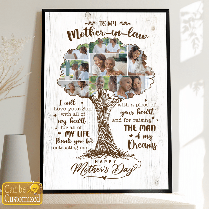 Mother's day personalized photo canvas poster for mother-in-law I will love your son with all my heart canvas poster gift for mom-in-law happy mother's day wall art