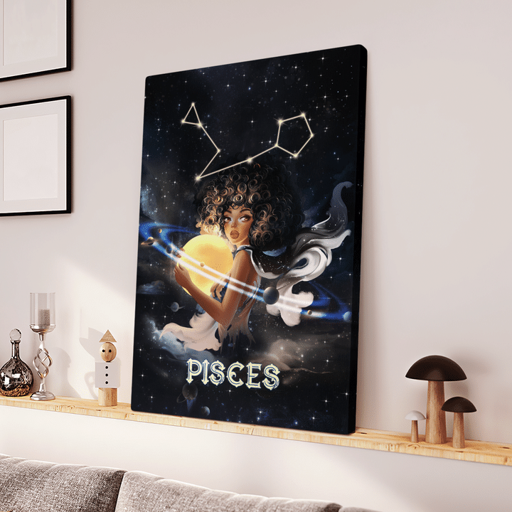 Zodiac canvas poster birthday gift for black girl zodiac canvas poster black girl pisces canvas poster