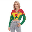 Africa Zone Clothing - Ghana Active Flag Women's V-neck Lapel Long Sleeve Cropped T-shirt A35