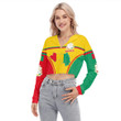 Africa Zone Clothing - Guinea Active Flag Women's V-neck Lapel Long Sleeve Cropped T-shirt A35
