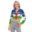 Africa Zone Clothing - Central African Republic Active Flag Women's V-neck Lapel Long Sleeve Cropped T-shirt A35