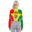 Africa Zone Clothing - Senegal Active Flag Women's V-neck Lapel Long Sleeve Cropped T-shirt A35