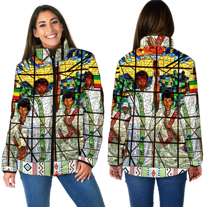 Africazone Clothing - Ethiopian Orthodox Flag Women Padded Jacket A7 | Africazone