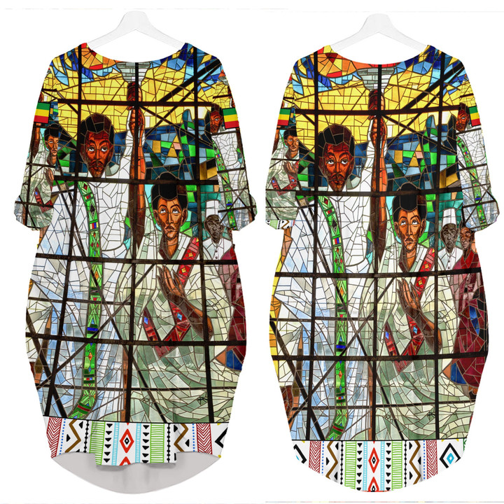 Africazone Clothing - Ethiopian Orthodox Flag Batwing Pocket Dress A7 | Africazone