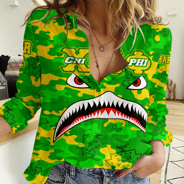 Africazone Clothing - Chi Eta Phi Full Camo Shark Women Casual Shirt A7 | Africazone