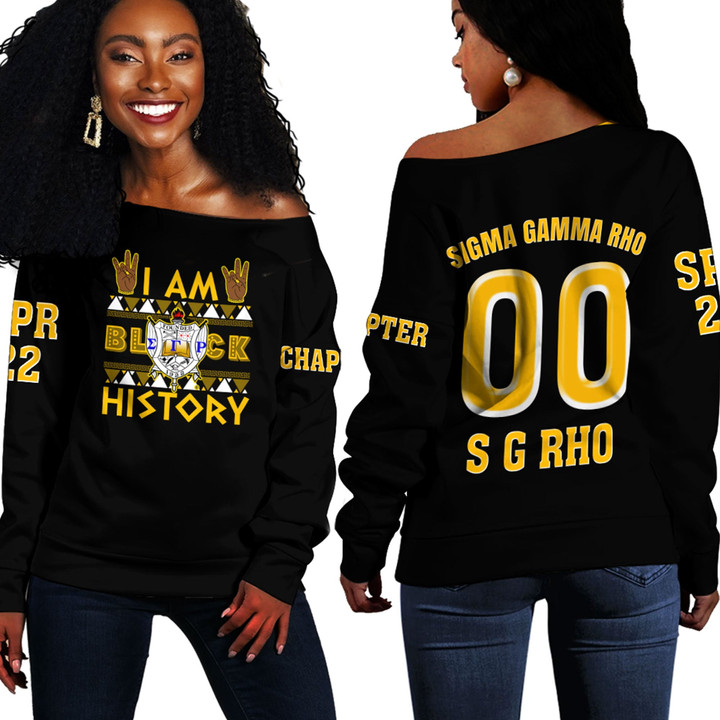 Africazone Clothing - Sigma Gamma Rho Black History Off Shoulder Sweaters A7 | Africazone