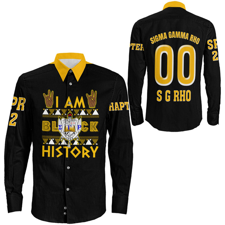Africazone Clothing - Sigma Gamma Rho Black History Long Sleeve Button Shirt A7 | Africazone