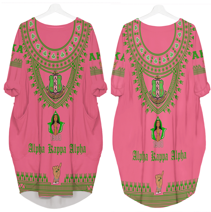 Africa Zone Clothing - AKA Sorority Dashiki Batwing Pocket Dress A31
