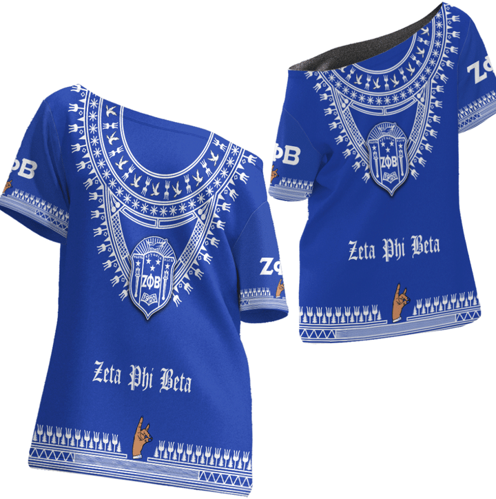 Africa Zone Clothing - Zeta Phi Beta Sorority Dashiki Off Shoulder T-Shirt A31