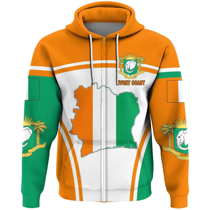 Africa Zone Clothing - Ivory Coast Active Flag Zip Hoodie A35