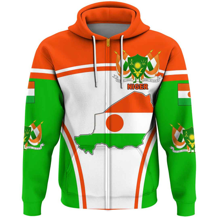 Africa Zone Clothing - Niger Active Flag Zip Hoodie A35