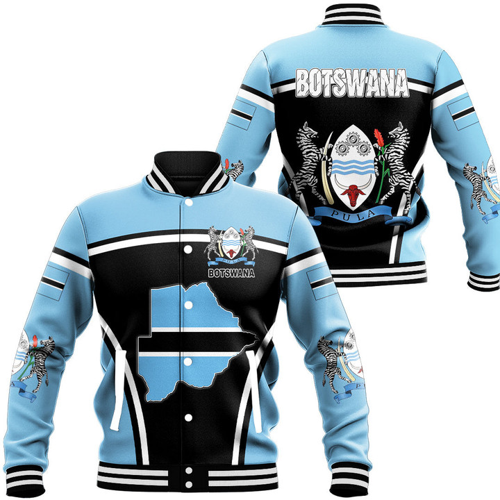 Africa Zone Clothing - Botswana Active Flag Baseball Jacket A35