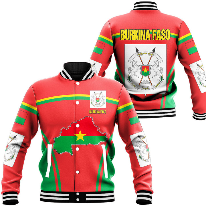 Africa Zone Clothing - Burkina Faso Active Flag Baseball Jacket A35