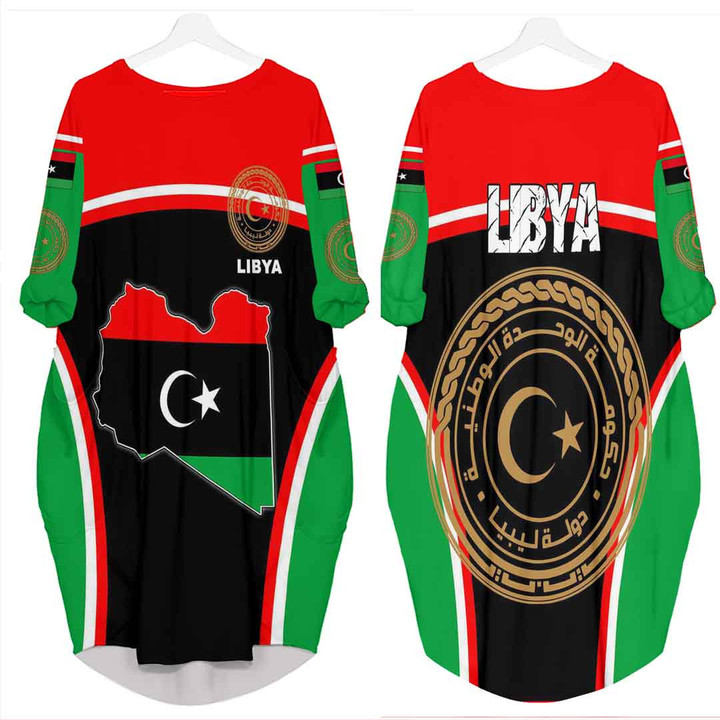 Africa Zone Clothing - Libya Active Flag Batwing Pocket Dress A35