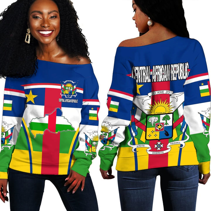 Africa Zone Clothing -  Central African Republic Active Flag Off Shoulder Sweater A35