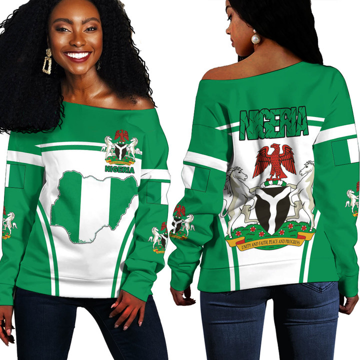 Africa Zone Clothing -  Nigeria Active Flag Off Shoulder Sweater A35