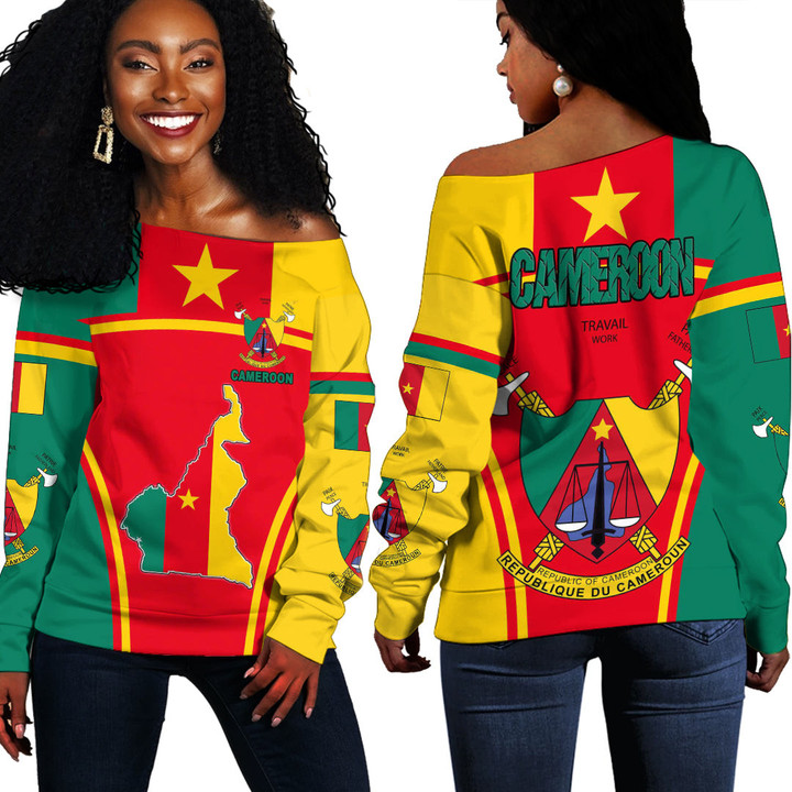 Africa Zone Clothing -  Cameroon Active Flag Off Shoulder Sweater A35