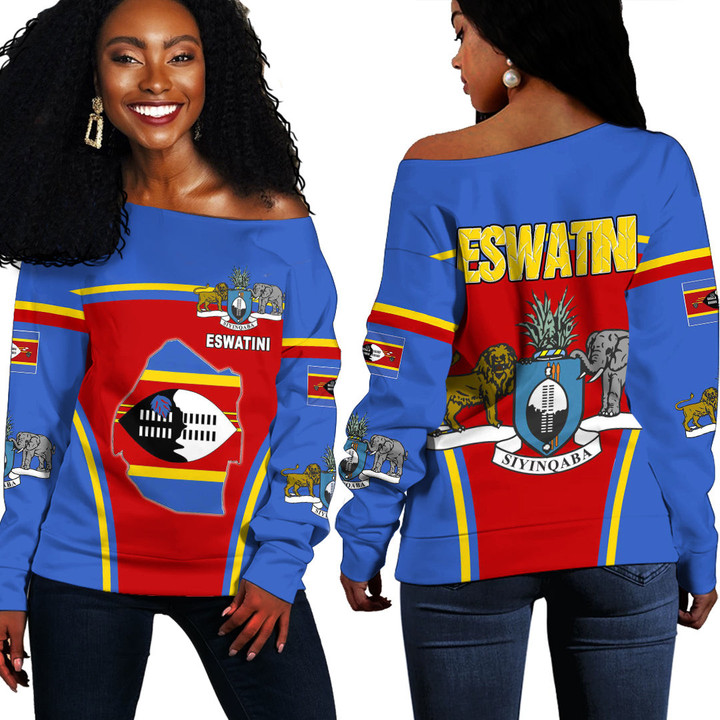 Africa Zone Clothing -  Eswatini Active Flag Off Shoulder Sweater A35