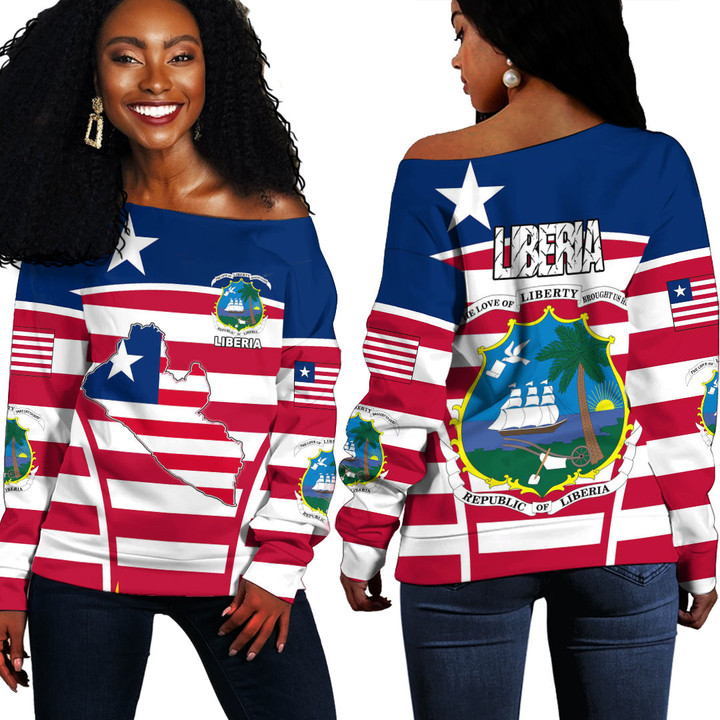Africa Zone Clothing -  Liberia Active Flag Off Shoulder Sweater A35